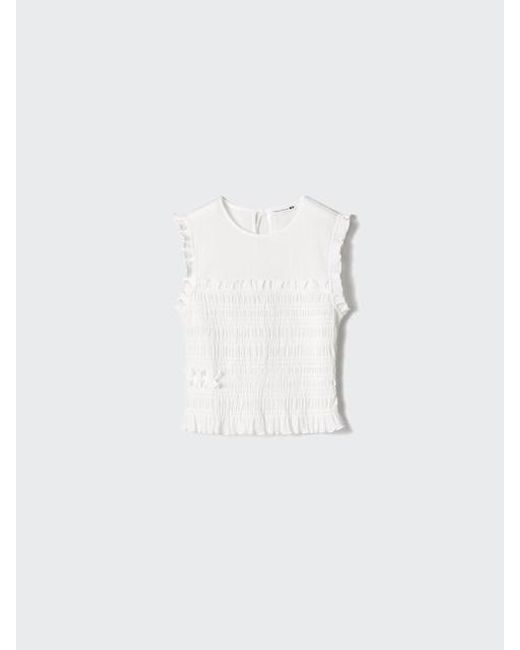 Uniqlo White Shirring T-Shirt (Sleeveless)