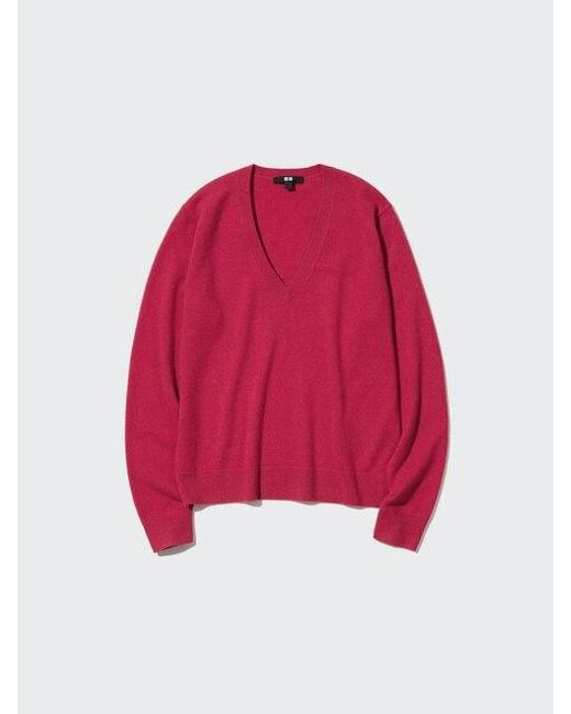 Uniqlo Pink 100% Cashmere V Neck Jumper