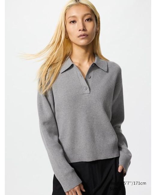 Uniqlo Gray Smooth Cotton Polo Jumper