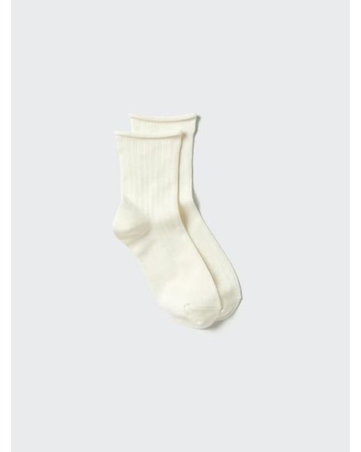 Uniqlo White Heattech Socks (Ribbed Cuff Roll)