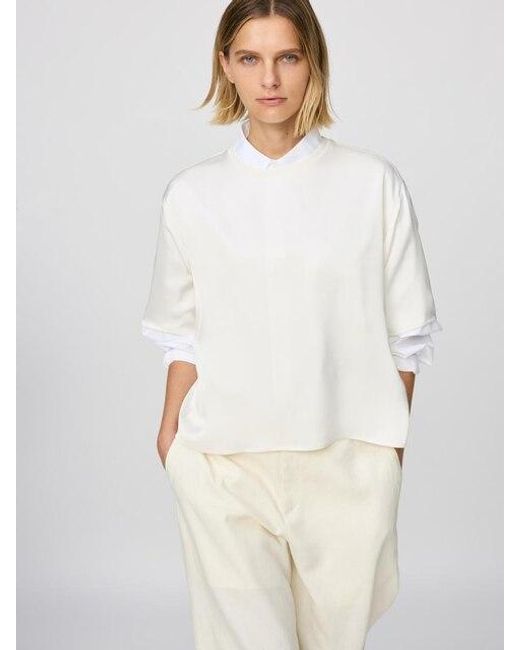 Uniqlo White Satin Oversized Short Blouse (Half Sleeve)