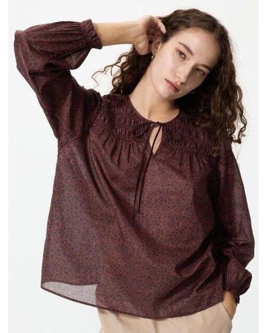 Uniqlo Purple Light Cotton Shirring Blouse