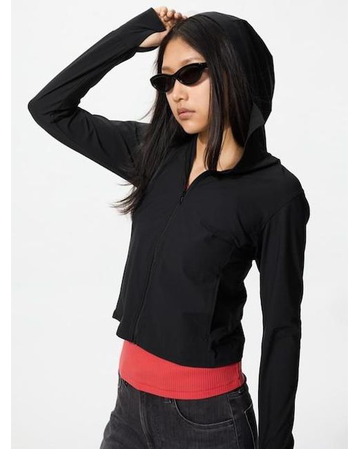 Uniqlo Black Ultra Stretch Airism Uv Protection Full-Zip Hoodie