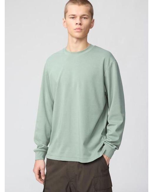 Uniqlo Green Airism Cotton Crew Neck T-Shirt (Long Sleeve) for men