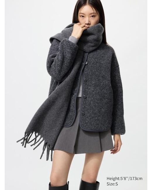 Uniqlo Black Pile Lined Fleece Relaxed Cardigan