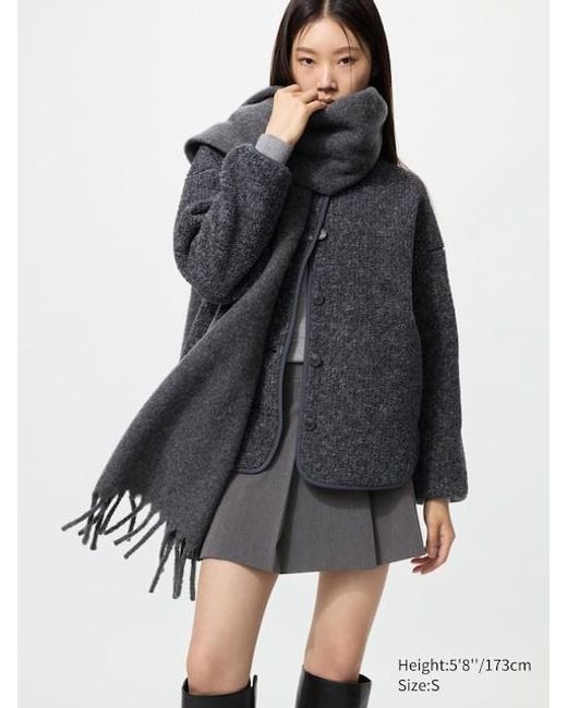 Cardigan Pile Oversized di Uniqlo in Black