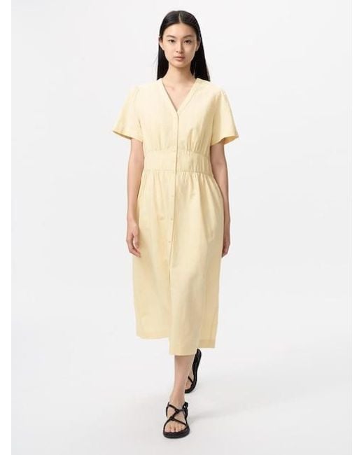 Uniqlo White Linen Blend V Neck Dress (Short Sleeve)