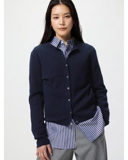 Uniqlo Blue Mini Cable Knit V Neck Cardigan