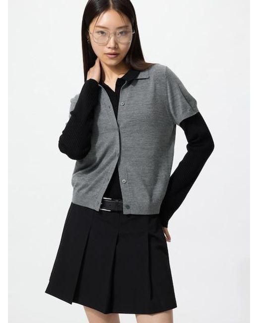 Uniqlo Black Merino Blend Polo Cardigan (Short Sleeve)