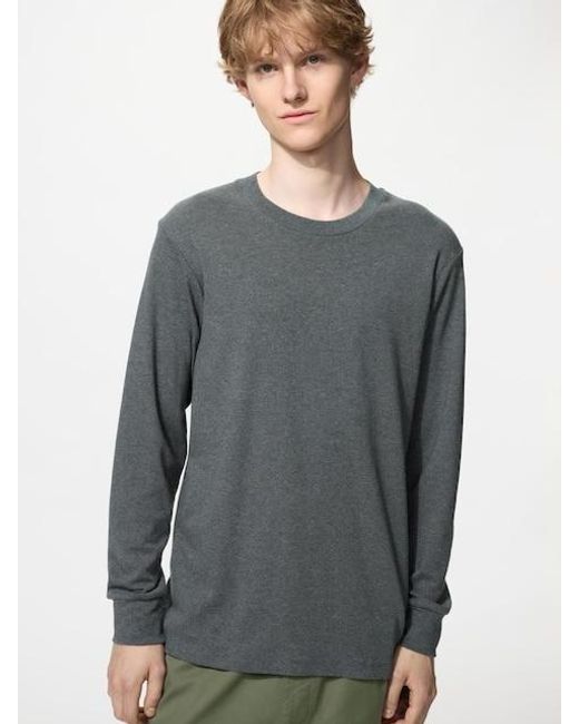 Uniqlo Gray Soft Brushed Crew Neck T-Shirt (Long Sleeve) for men