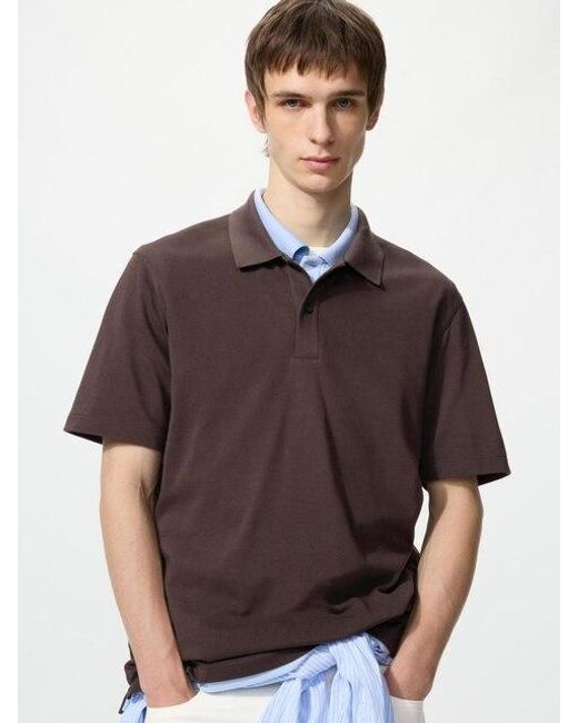 Uniqlo Brown Airism Cotton Piqué Polo Shirt for men