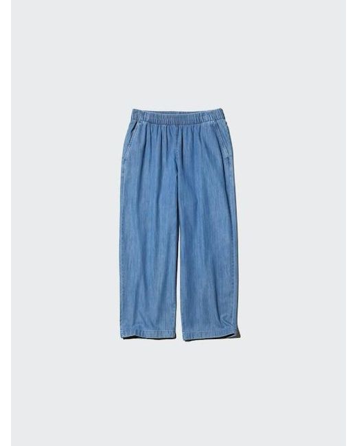 Uniqlo Blue Cotton Relaxed Ankle Trousers (Denim)