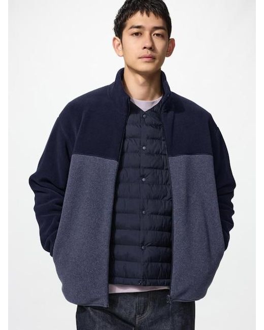 Uniqlo Blue Fleece Full-Zip Jacket (Colour Block)