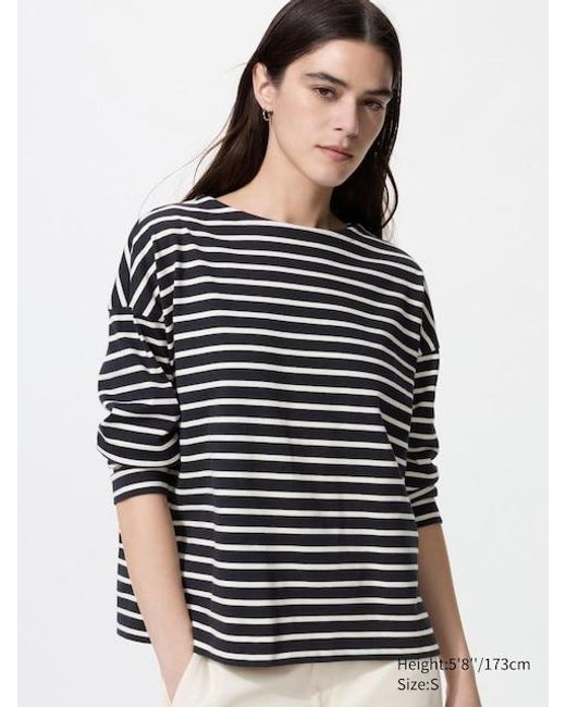 Uniqlo Black T-Shirt (Long Sleeve, Striped)