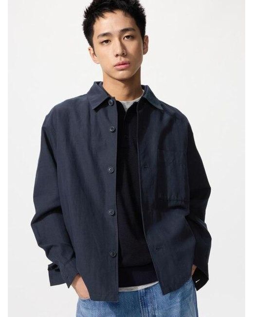 Uniqlo Blue Cotton Linen Blend Shirt Jacket for men