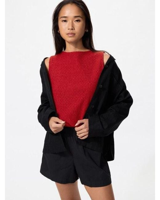 Uniqlo Red Shirring Boat Neck T-Shirt (Sleeveless)