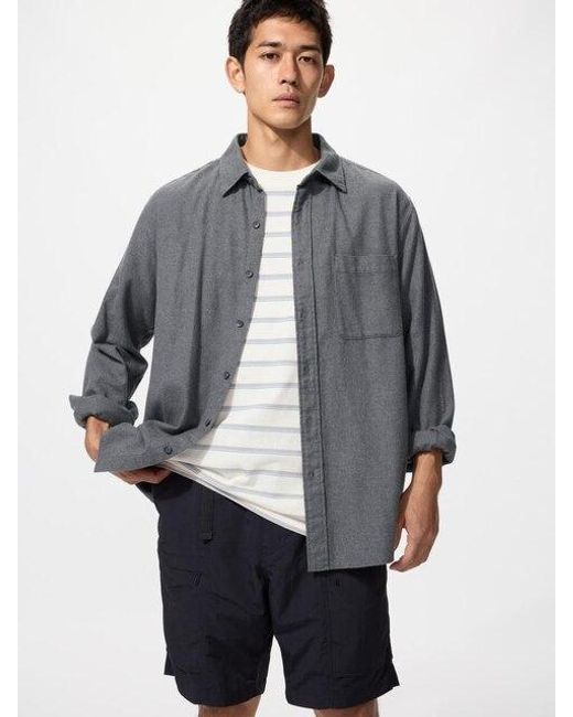 Uniqlo Gray Flannel Shirt (Heather, Regular Collar) for men