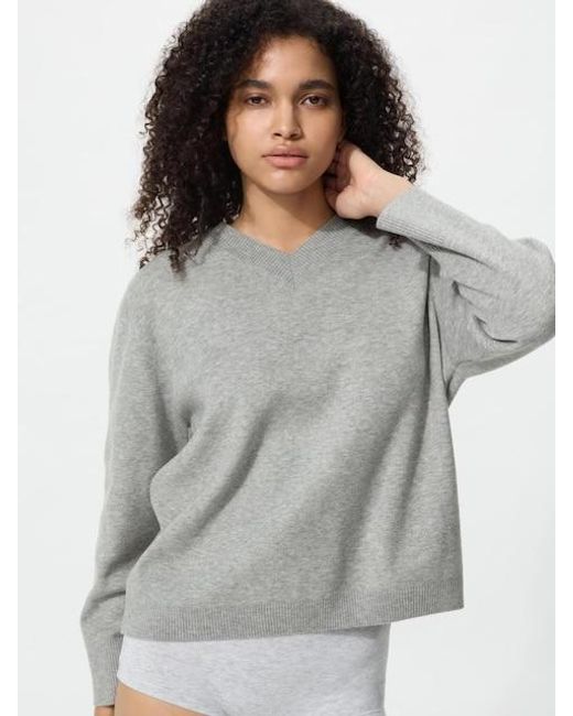 Uniqlo Gray Washable Knit V Neck Jumper (Smooth)