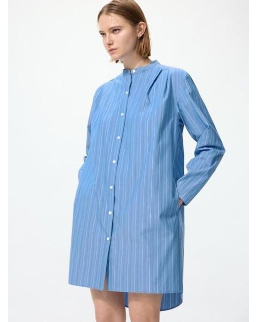 Uniqlo Blue Cotton Striped Short Shirt Dress (Long Sleeve)