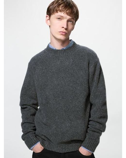 Uniqlo Gray Soufflé Yarn Crew Neck Jumper for men