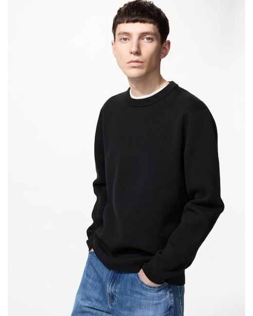 Uniqlo Black Washable Milano Ribbed Crew Neck Jumper for men