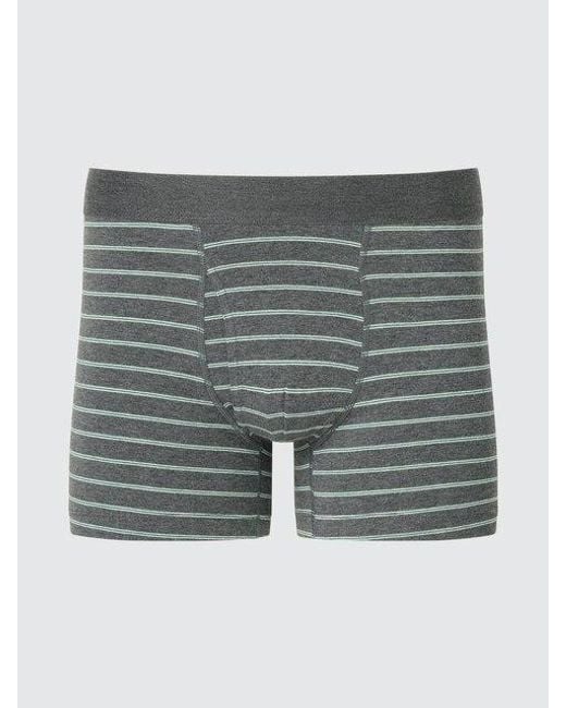 Uniqlo Gray Cotton Boxer Briefs (Striped) for men