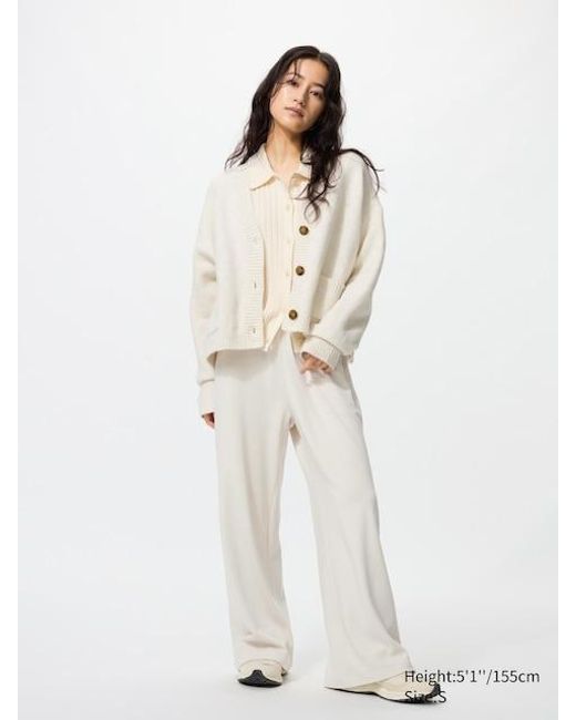 Pantalón Recto Cálido Polar (Corto) Uniqlo de color White