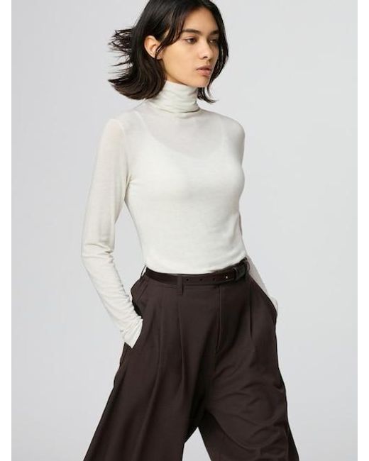 Uniqlo White Heattech Extra Warm Cashmere Blend Turtleneck T-Shirt (Long Sleeve)