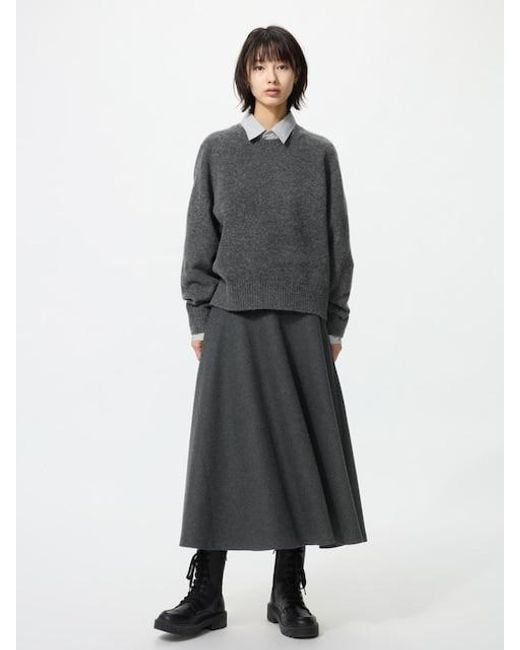 Uniqlo Gray Brushed Jersey Flared Skirt