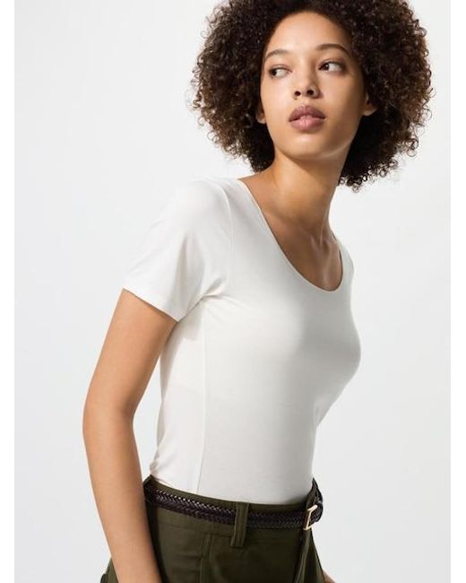 Uniqlo White Heattech Scoop Neck T-Shirt (Short Sleeve)