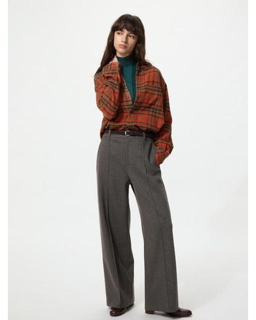 Uniqlo Brown Brushed Jersey Wide Trousers (Herringbone)