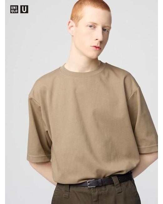 Uniqlo Natural Airism Cotton Oversized Crew Neck T-Shirt for men