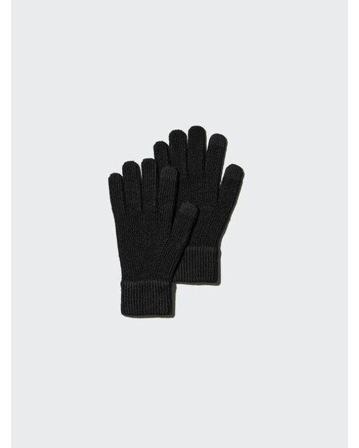 Uniqlo Black Heattech Knit Gloves for men