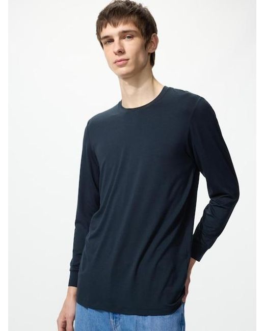 Uniqlo Blue Heattech Crew Neck T-Shirt (Long Sleeve) for men