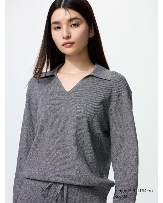 Uniqlo Gray Washable Knit Polo Jumper