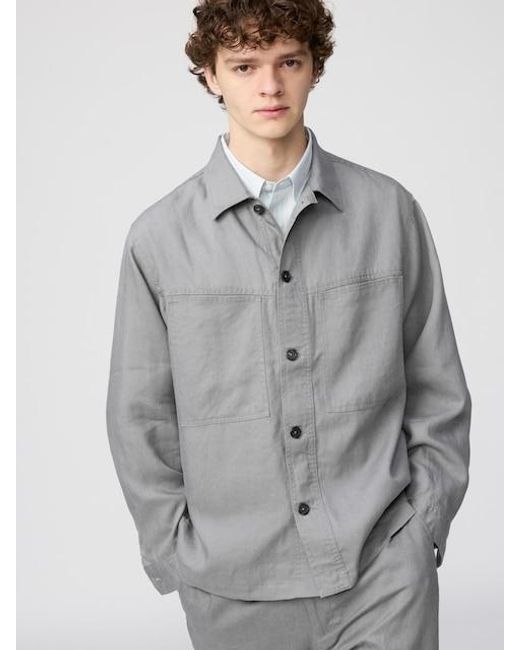 Uniqlo Gray 100% Premium Linen Shirt Jacket for men
