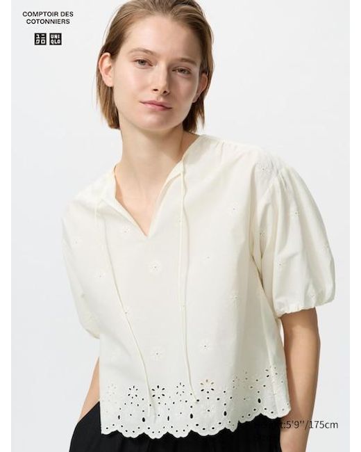 Uniqlo White Embroidered Blouse