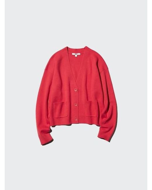 Uniqlo Red Smooth Cotton V Neck Cardigan