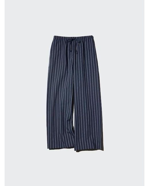 Uniqlo Blue Linen Blend Easy Trousers (Striped)