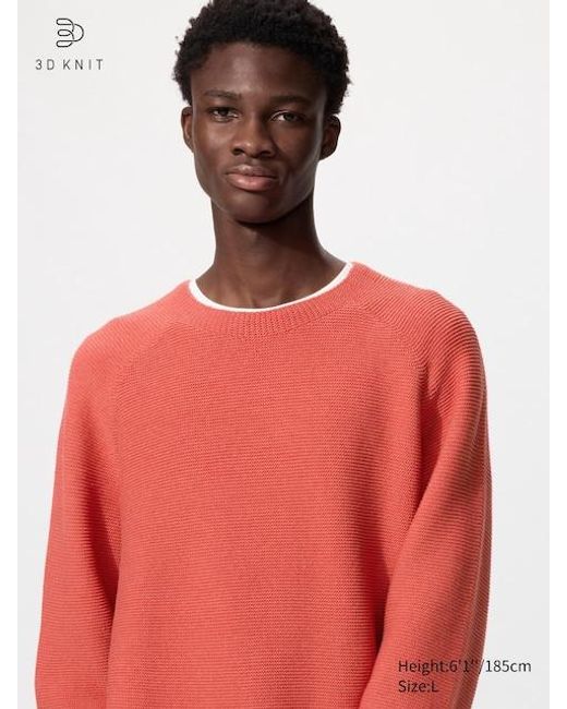 Uniqlo Red Washable 3D Knit Seamless Crew Neck Jumper for men