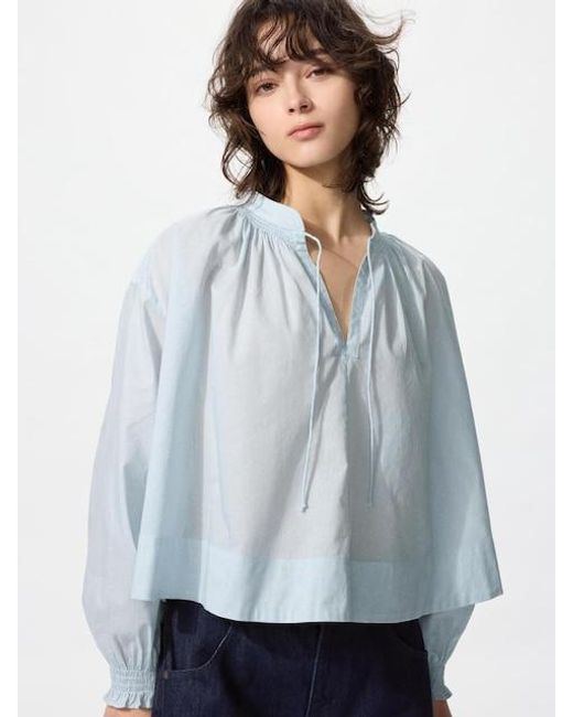 Uniqlo Blue Cotton Blouse (Printed)