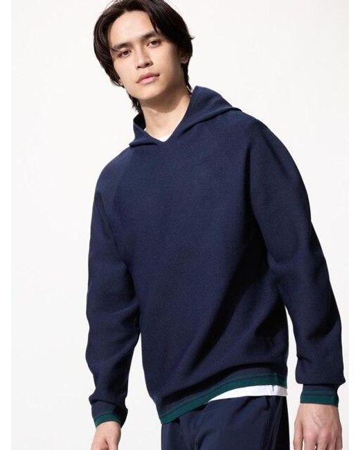 Uniqlo Blue Washable 3D Knit Pullover Hoodie