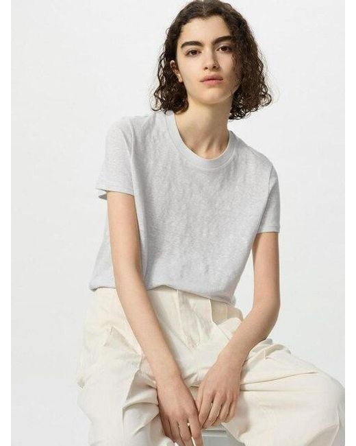 Uniqlo Gray 100% Linen Crew Neck T-Shirt