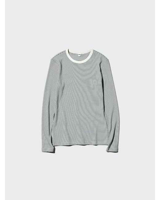 Uniqlo Gray Soft Ribbed T-Shirt (Long Sleeve, Striped)