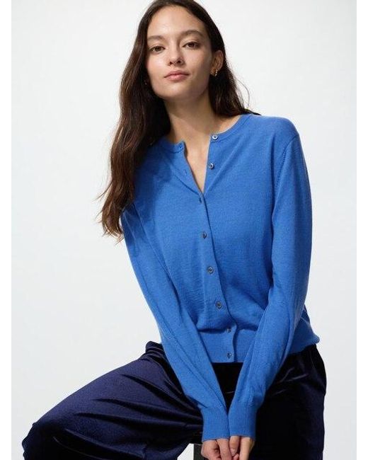 Uniqlo Blue 100% Merino Crew Neck Cardigan