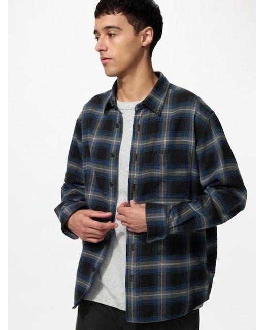Uniqlo Black Flannel Shirt (Regular Collar, Check) for men