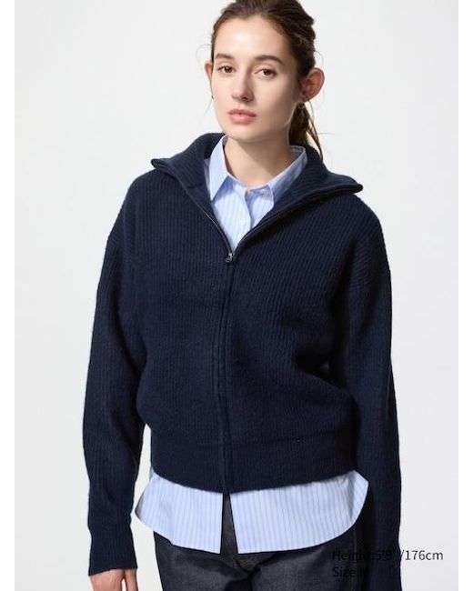 Uniqlo Blue Soufflé Yarn Full-Zip Cardigan