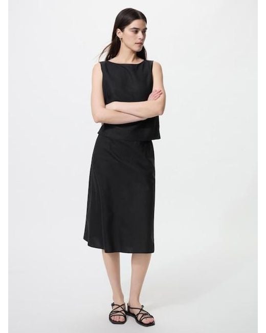 Uniqlo White Linen Blend Narrow Midi Skirt