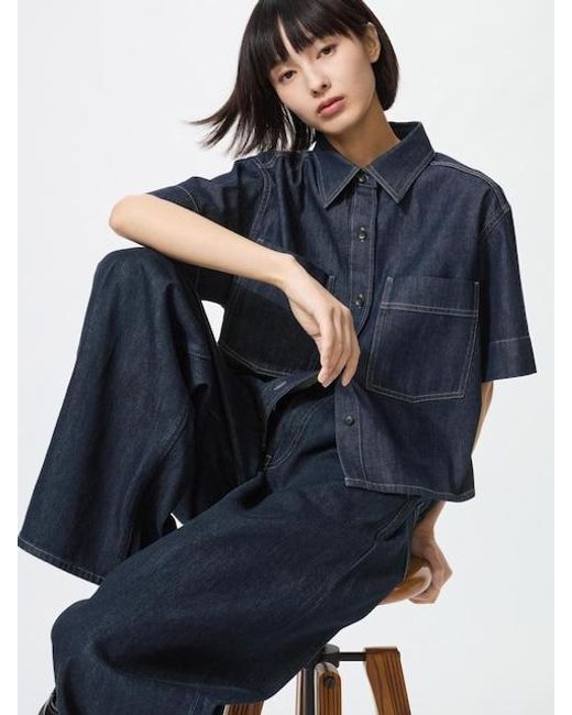 Uniqlo Blue Denim Boxy Shirt (Half Sleeve)