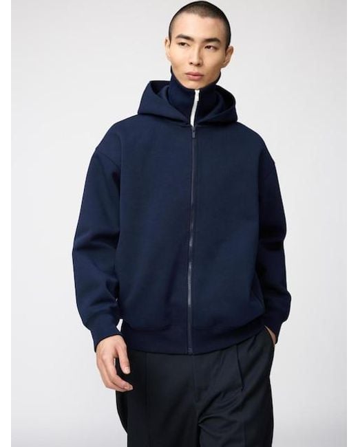 Uniqlo Blue Sweat Oversized Full-Zip Hoodie for men
